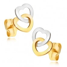 Zlati uhani - lesketajoči se simetrični luknjasti srci v dveh odtenkih