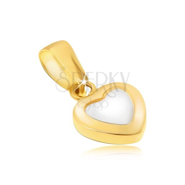 Zlat obesek - dvobarvno pravilno srce, sijoča zaobljena površina