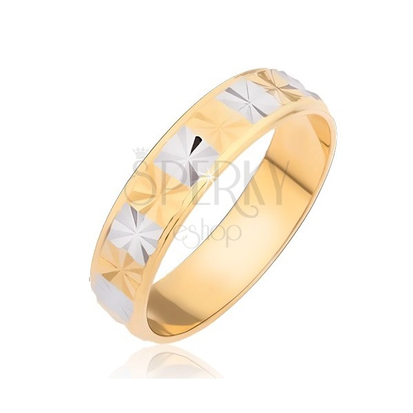 Sijoč prstan - zlati in srebrni pravokotniki z rombastimi izrezi
