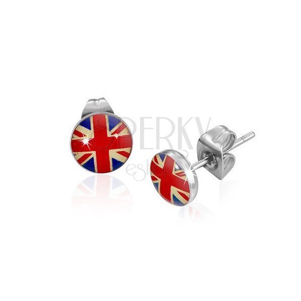 Okrogli vtični uhani iz jekla, britanska zastava