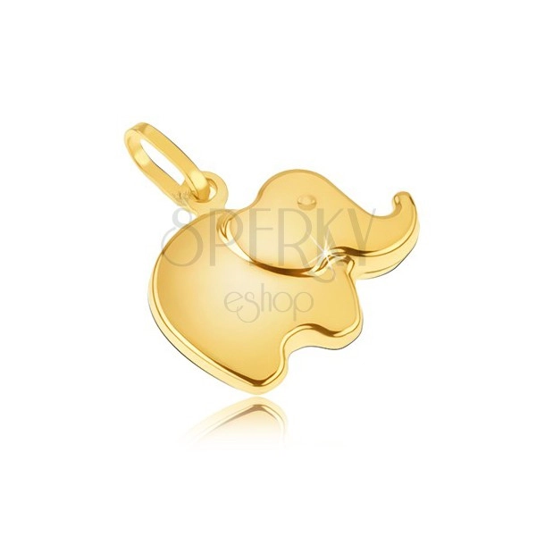 Obesek iz rumenega 14K zlata - majhen bleščeč zaobljen slonček