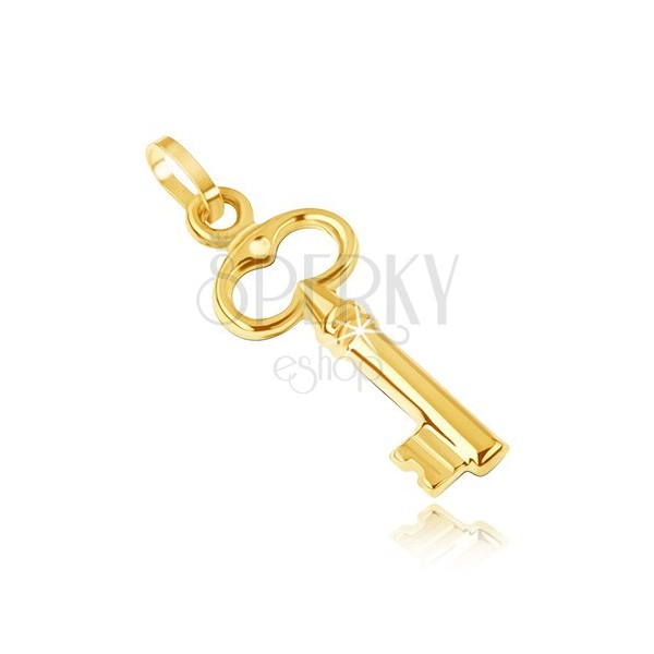 Zlat obesek - majhen bleščeč ključ, izrezan oval na vrhu