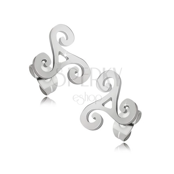 Sijoči jekleni uhani srebrne barve, keltska spirala