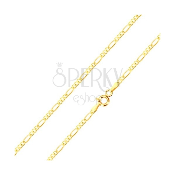 Zlata verižica - trije majhni obročki in podolgovat člen, visok lesk, 500 mm