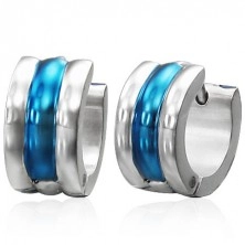 Obročasti jekleni uhani - pasovi v srebrni in modri barvi