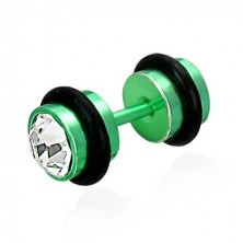 Imitacija piercinga v zeleni barvi - brušeni, prozorni cirkoni, gumjasta obročka