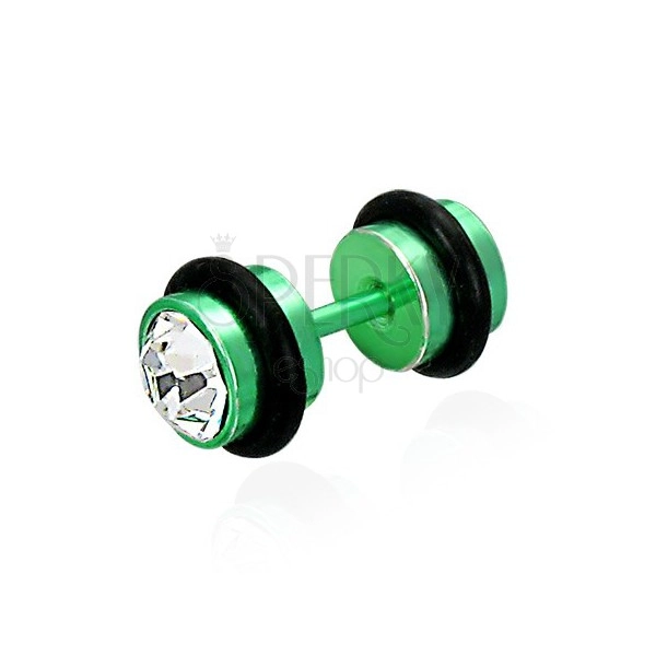 Imitacija piercinga v zeleni barvi - brušeni, prozorni cirkoni, gumjasta obročka