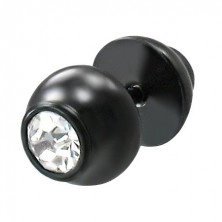 Imitacija piercinga v črni barvi - barbell z okroglim, prozornim cirkonom