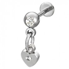 Podustnični piercing z visečim srcem v srebrni barvi