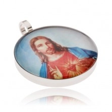 Okrogel jeklen medaljon, Jezus v rdeče-modrem odevalu