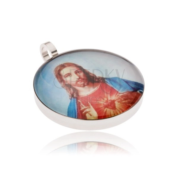 Okrogel jeklen medaljon, Jezus v rdeče-modrem odevalu