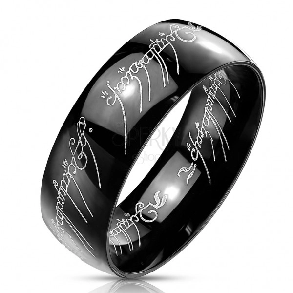 Črn jeklen obroček z motivom Gospodarja prstanov, 8 mm