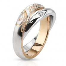 Jeklen dvojen prstan - srebrn obroček, cirkoni, napis Love