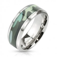 Jeklen prstan z zelenim vojaškim motivom