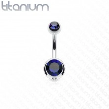 Titanov piercing za popek z barvnima kamnoma, dolžina 10 mm