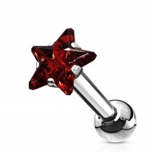Jeklen piercing za uho - barven cirkon v obliki zvezde