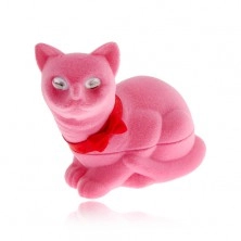Žametna darilna škatlica za uhane, rožnata mačka s pentljo
