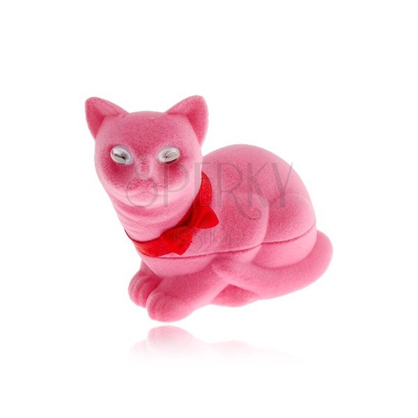 Žametna darilna škatlica za uhane, rožnata mačka s pentljo