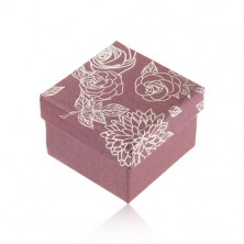 Lesketava vijolična darilna škatlica za nakit, srebrn potisk cvetlic