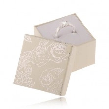 Kremasto bela darilna škatlica za nakit, srebrn cvetlični motiv