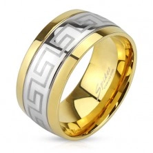 Jeklen prstan, pas z grškim vzorcem, robovi v zlati barvi