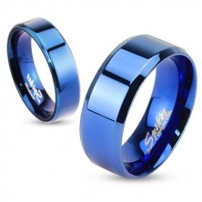 Poliran gladek poročni prstan iz nerjavečega jekla, kraljevsko modra, 8 mm