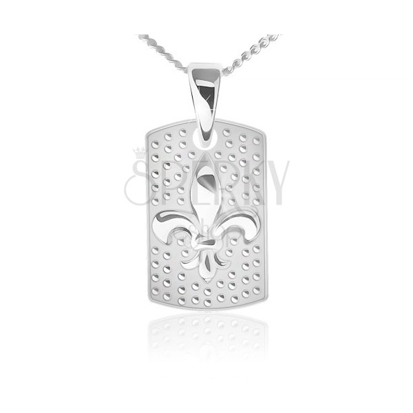 Ogrlica iz srebra 925 - verižica in pravokotna ploščica, Fleur de Lis