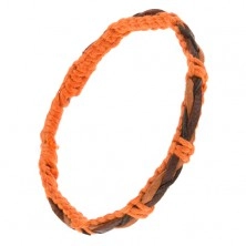 Zapestnica iz oranžne vrvice s črno rjavim prepletom na vrhu