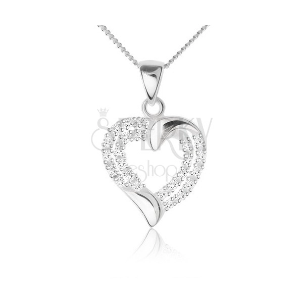 Srebrna ogrlica 925 - obris srca s cirkonskimi linijami, verižica