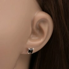 Vtični uhani, srebro čistine 925, kvadraten cirkon črne barve