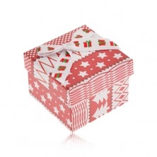 Rdeče-bela darilna škatlica, božični motiv, pentlja