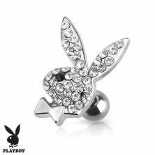 Jeklen piercing za ušesni hrustanec - Playboyev zajček s cirkoni