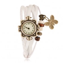 Analogna ura - dekorativna oblika, bel pleten pašček, koralde