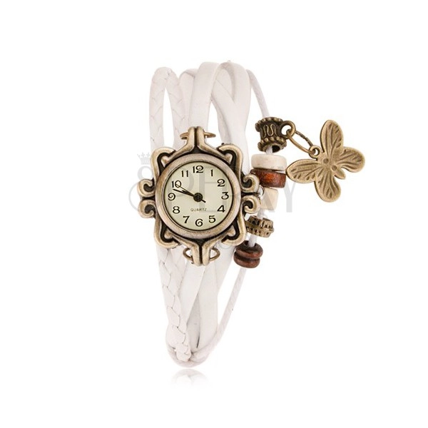 Analogna ura - dekorativna oblika, bel pleten pašček, koralde