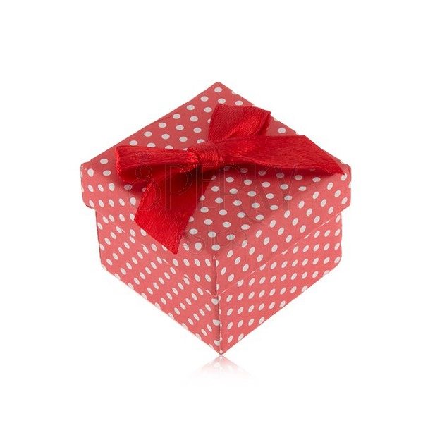 Rdeče bela pikasta darilna škatlica za nakit, sijoča pentlja  