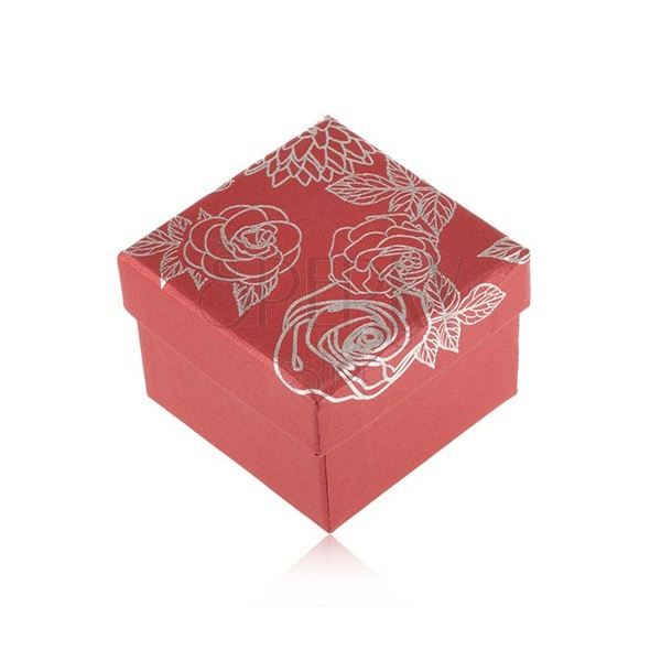 Rdeča darilna škatlica za nakit - motiv cvetlic v srebrni barvi