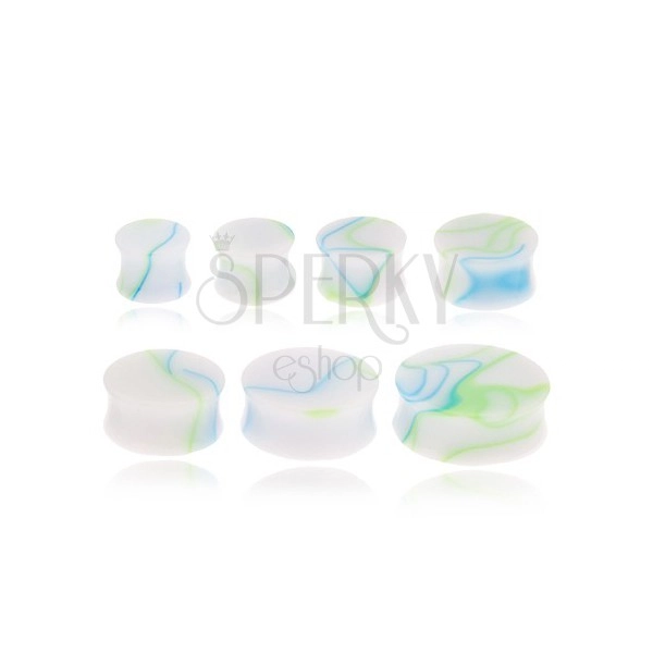 Sedlast vstavek za uho - marmoriran vzorec v beli, modri in zeleni barvi