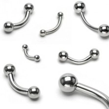 Jeklen piercing za obrv, rahlo upognjen, dve kroglici, različne velikosti