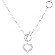 Srebrna ogrlica 925 - obris simetričnega srca s cirkoni in verižica