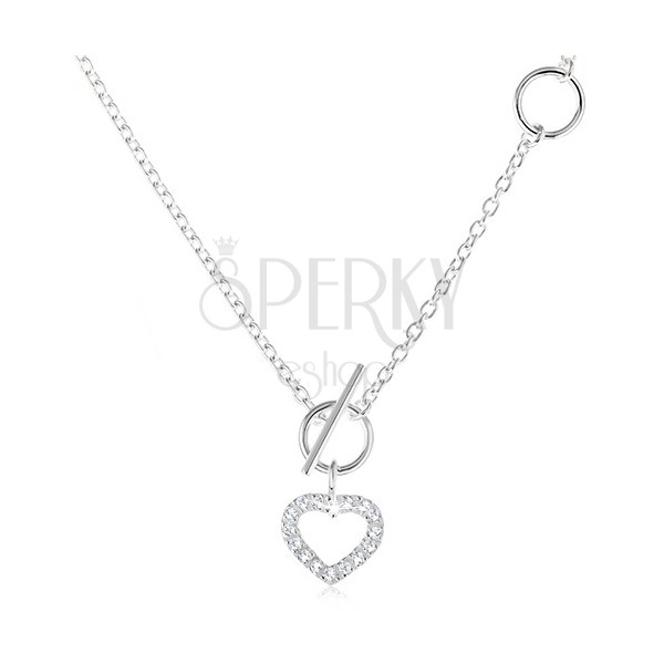 Srebrna ogrlica 925 - obris simetričnega srca s cirkoni in verižica