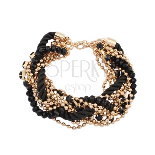 Zapestnica - spiralno zavita črna vrvica, verižica v zlati barvi, perlice