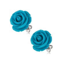 Vtični uhani iz kirurškega jekla, modra cvetoča vrtnica, 14 mm