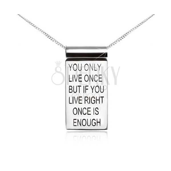 Srebrna ogrlica 925, verižica, tablica z motivacijskim napisom