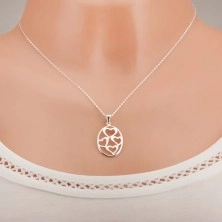 Ogrlica z ovalnim obeskom, obrisi asimetričnih src, srebro čistine 925