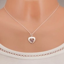 Ogrlica - verižica, obris srca, srce, rožnati cirkoni, srebro čistine 925