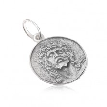 Okrogel medaljon z Jezusovim obrazom, mat površina, patina, srebro 925