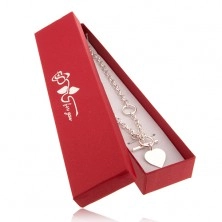 Rdeča darilna škatlica za ogrlico, vrtnica v srebrni barvi, napis "for you"