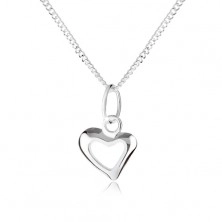 Srebrna ogrlica čistine 925 z obrisom asimetričnega srca in spiralno verižico