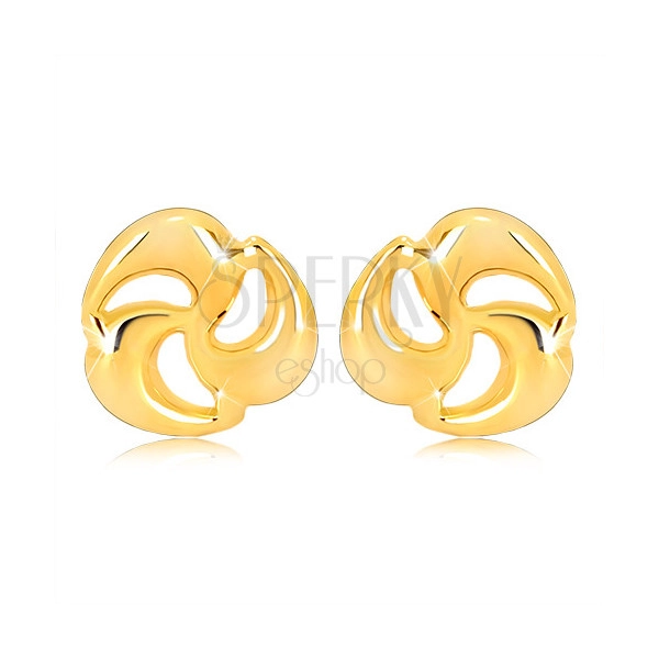 Vtični uhani iz zlata čistine 375 - lesketava tridelna spirala