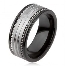 Črn keramičen prstan iz volframa s srebrno površino in progami